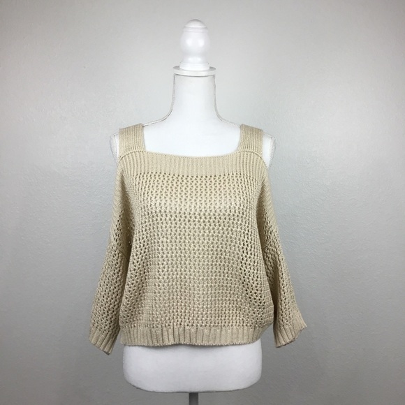 𝅺BISHOP & Young Open Weave Cold Shoulder Sweater - Size Small - Picture 1 of 7